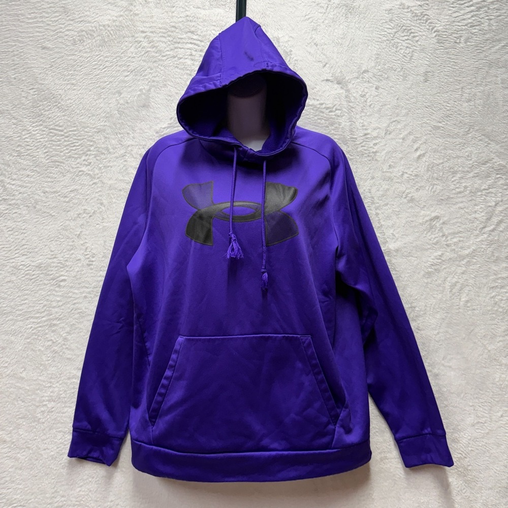 Under Armour Women Large Purple Sateen Hoodie Loose Fit Logo Pullover 1373401